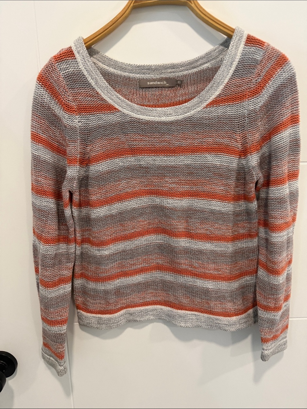 Sandwich Striped Crewneck Sweater in Gray and Orange size XS